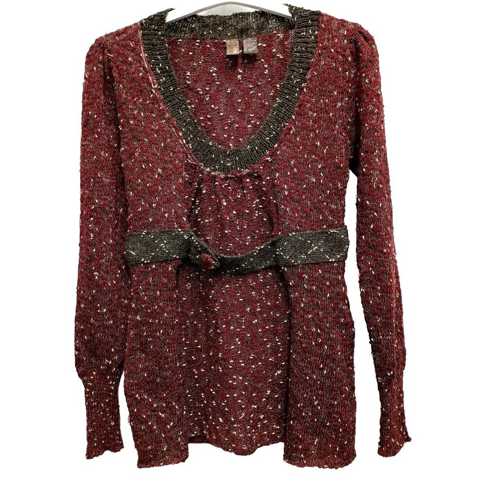 VTG Y2K BKE Babydoll Sweater Womens‎ Medium Maroon Textured Pullover Grunge